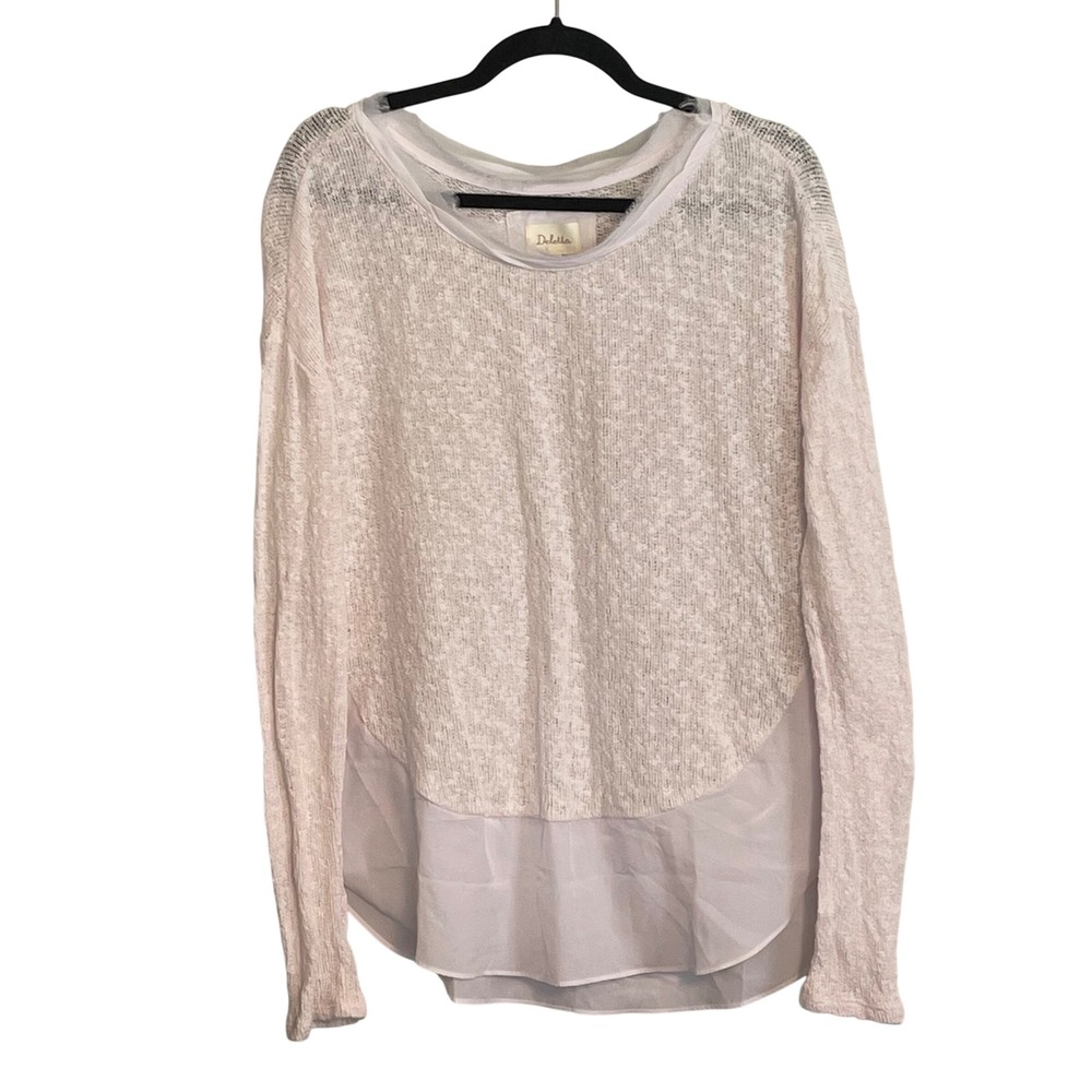 Deletta Anthropologie Pink Mixed Media Knit‎ Layered Hem Sweater Top Medium
